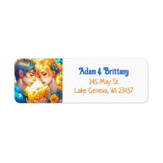 Anime Boy and Girl Floral Couple Themed Return Address Label