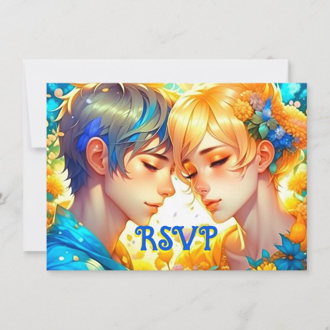 Anime Boy and Girl Floral Themed RSVP Wedding Save The Date (Front)