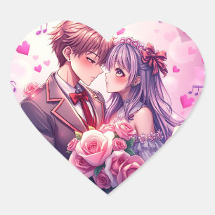 Anime Boy and Girl Valentine's Day Heart Sticker