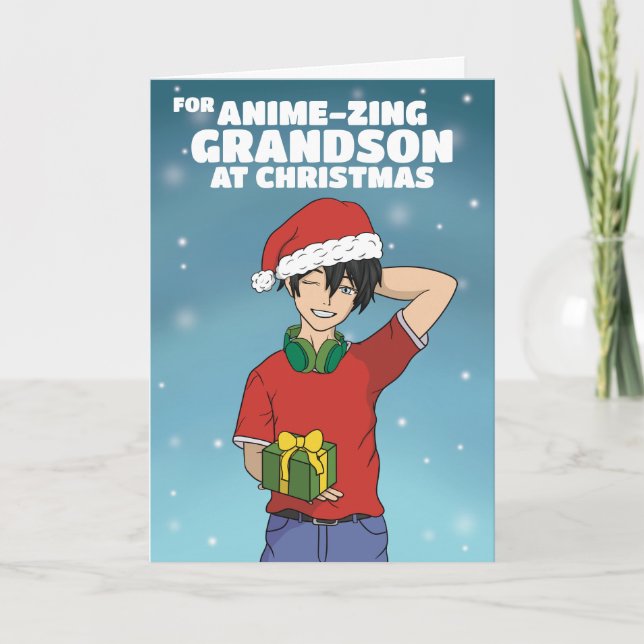 Anime Boy Christmas Holiday Card (Front)