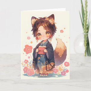 Anime Boy Fox Kitsune Fantasy Holiday Card