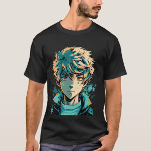 Anime Boy: Gold Hair, Pink and Gold Eyes T-Shirt