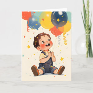Anime Boy Happy Colourful Balloons Holiday Card