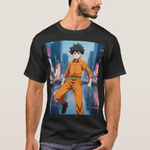 Anime Boy in Orange Jumpsuit Running in Neon City