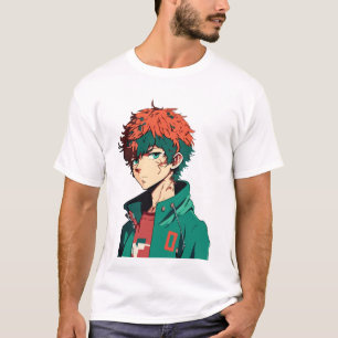 Anime Boy: Orange and Green Hair - Manga Delight T-Shirt