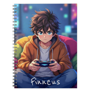 Anime Boy playing Video Game Personalised Notebook