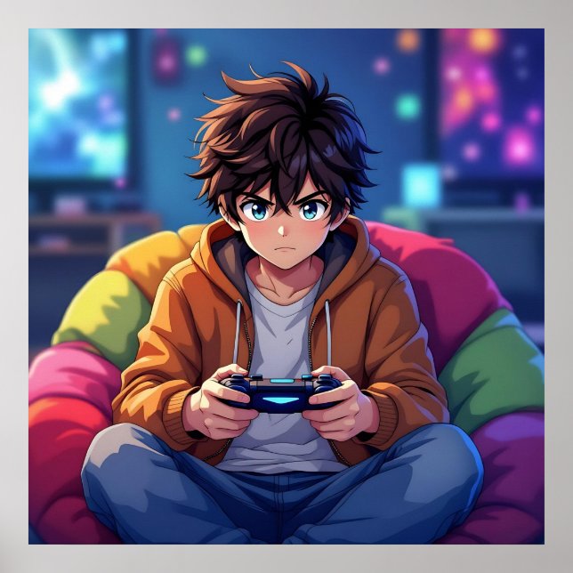 Anime Boy playing Video Game  Poster (Front)