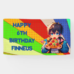 Anime Boy's Pizza Party Personalised Banner