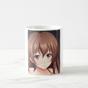 Anime brown-haired girl brown eyes coffee mug