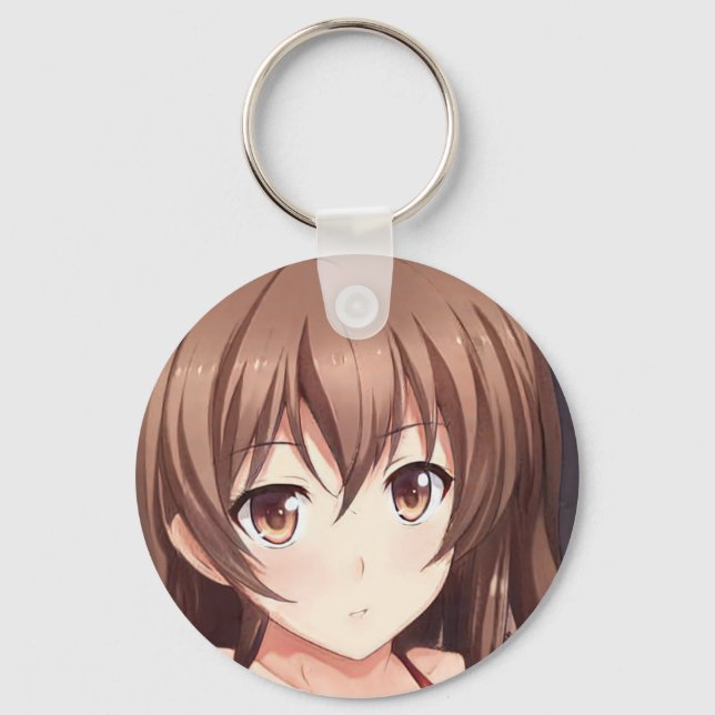 Anime brown-haired girl brown eyes keychain (Front)