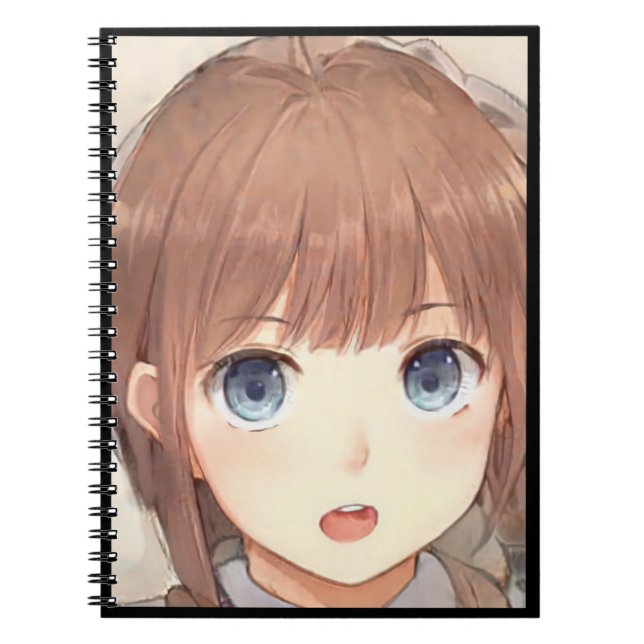 Anime brown-haired girl with blue eyes surprised notebook (Front)