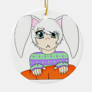 Anime Bunny Rabbit Boy With Carrot Ceramic Ornament