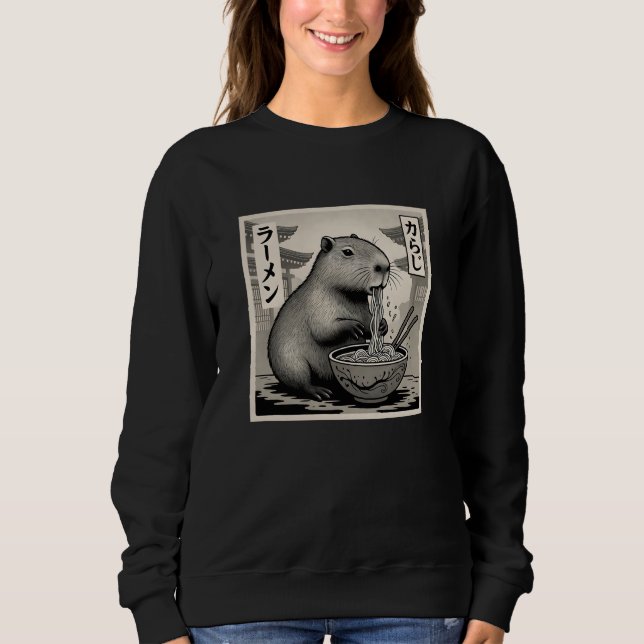 Anime Capybara Eating Ramen Japanese Cute & Funny  Sweatshirt (Front)