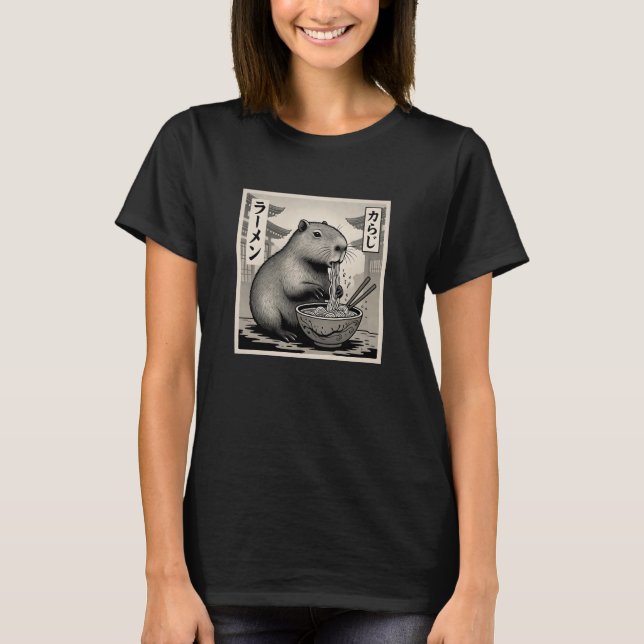 Anime Capybara Eating Ramen Japanese Cute & Funny  T-Shirt (Front)