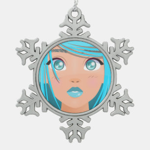 ANIME CARTOON GIRL  SNOWFLAKE PEWTER CHRISTMAS ORNAMENT