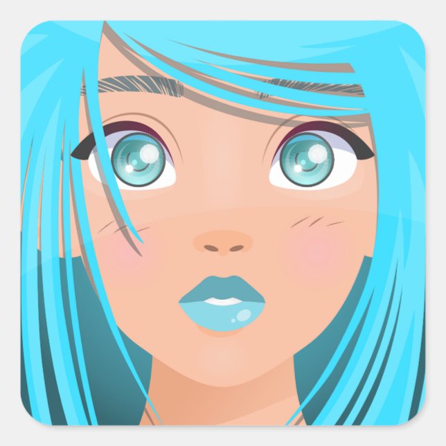 ANIME CARTOON GIRL  SQUARE STICKER (Front)