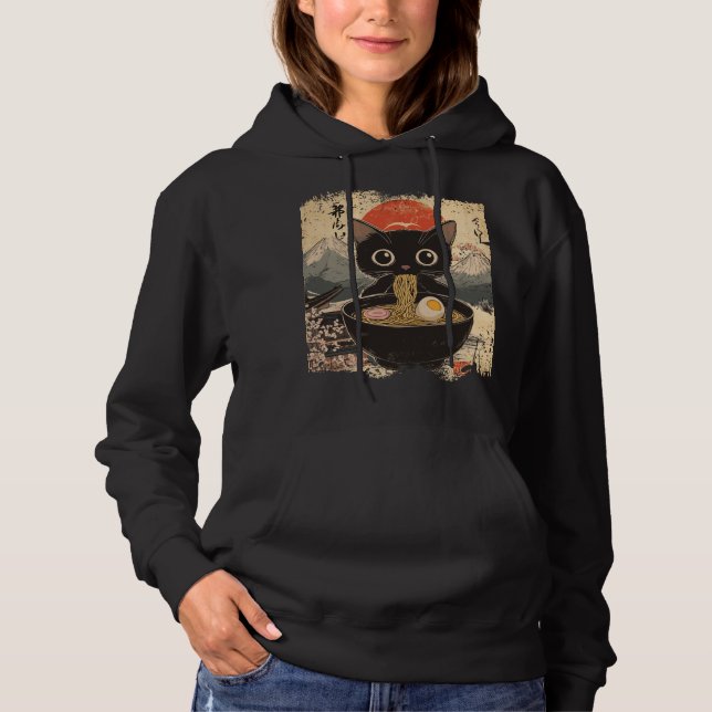 Anime Cat Eating Ramen Japanese Style Anime Lovers Hoodie (Front)