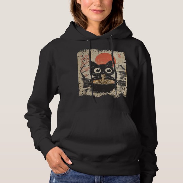 Anime Cat Eating Ramen Japanese Style Anime Lovers Hoodie (Front)