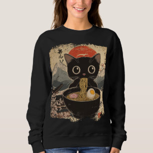 Anime Cat Eating Ramen Japanese Style Anime Lovers Sweatshirt