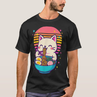 Anime Cat Eating Ramen Japanese T-Shirt