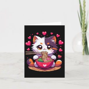 Anime Cat Eating Ramen Noodles With Hearts Valenti Card