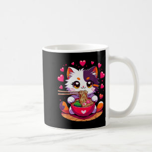 Anime Cat Eating Ramen Noodles With Hearts Valenti Coffee Mug
