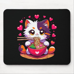 Anime Cat Eating Ramen Noodles With Hearts Valenti Mouse Pad