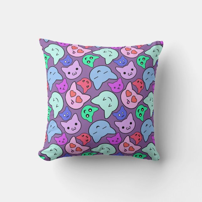 Anime Cat Face Pattern Cushion (Front)