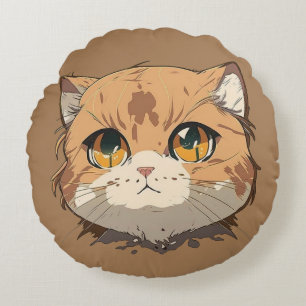 Anime Cat Face Round Cushion