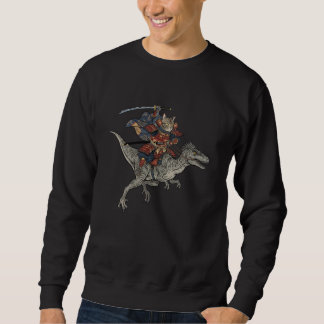 Anime Cat Funny Samurai Cat Riding Dinosaur Veloci Sweatshirt