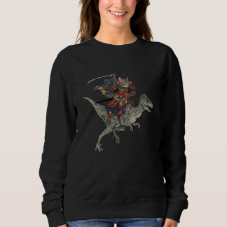 Anime Cat Funny Samurai Cat Riding Dinosaur Veloci Sweatshirt