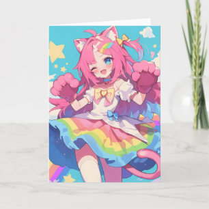 Anime Cat Girl Rainbow Holiday Card
