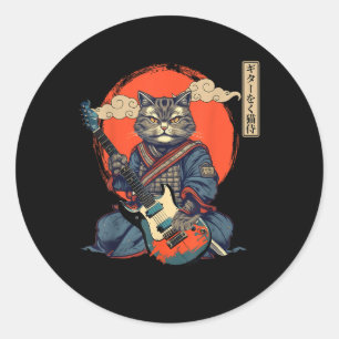 Anime Cat Japanese Samurai Tattoo Kawaii Ninja Gui Classic Round Sticker