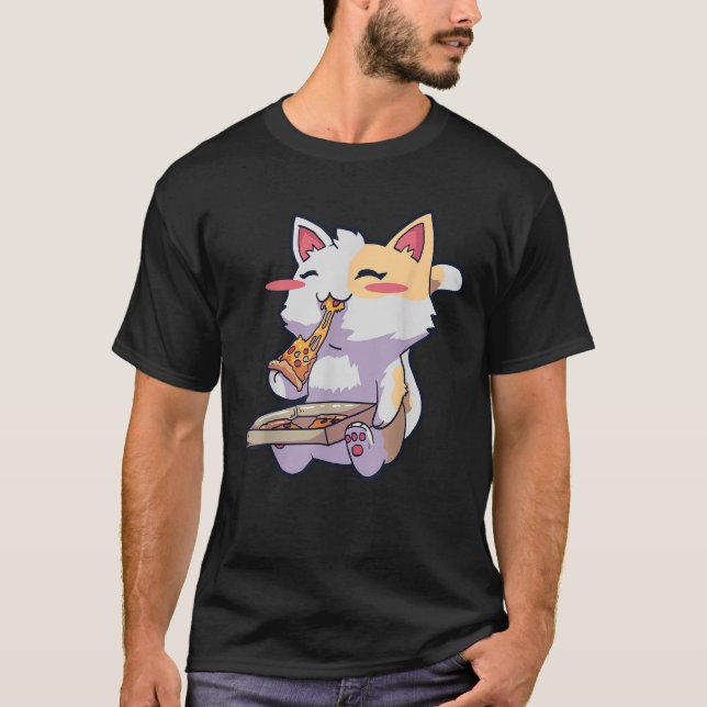 Anime Cat Pizza Kawaii Neko  T-Shirt (Front)