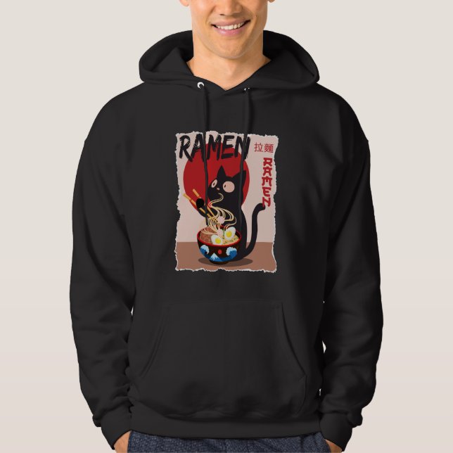 Anime Cat Ramen Instant Noodles Funny Japanese Cat Hoodie (Front)