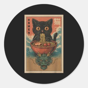 Anime Cat Ramen Japanese Funny Art Kawaii Cat And Classic Round Sticker
