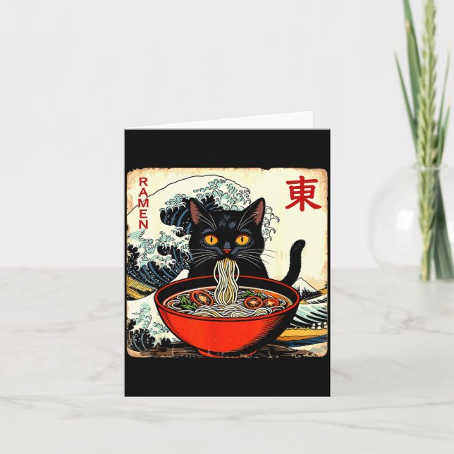 Anime Cat Ramen Japanese Funny Graphic Tees Kawaii Card (Front)