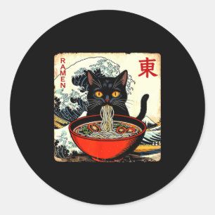 Anime Cat Ramen Japanese Funny Graphic Tees Kawaii Classic Round Sticker
