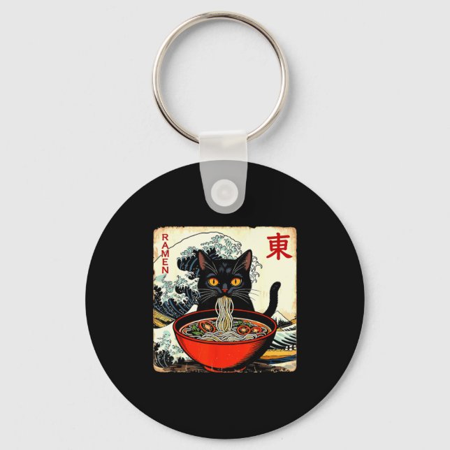 Anime Cat Ramen Japanese Funny Graphic Tees Kawaii Key Ring (Front)