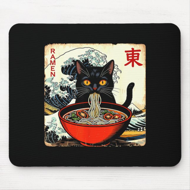 Anime Cat Ramen Japanese Funny Graphic Tees Kawaii Mouse Pad (Front)