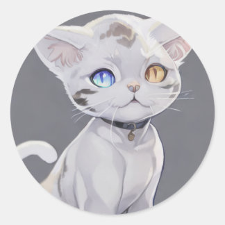 Anime cat with different coloured eyes classic round sticker