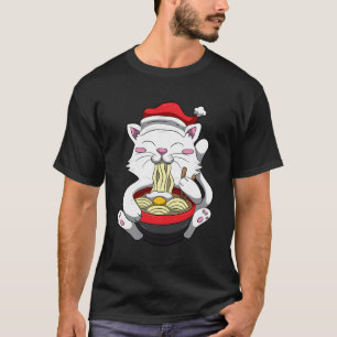 Anime Cat With Santa Hat Cute Kitten Ramen Christm T-Shirt
