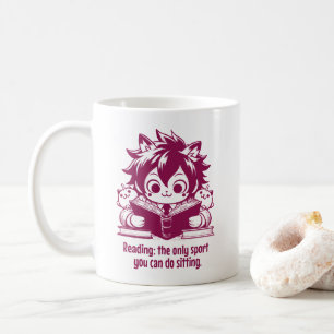 Anime Catboy reading a book & funny bookish quote Coffee Mug