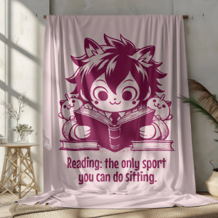 Anime Catboy reading a book & funny bookish quote Sherpa Blanket