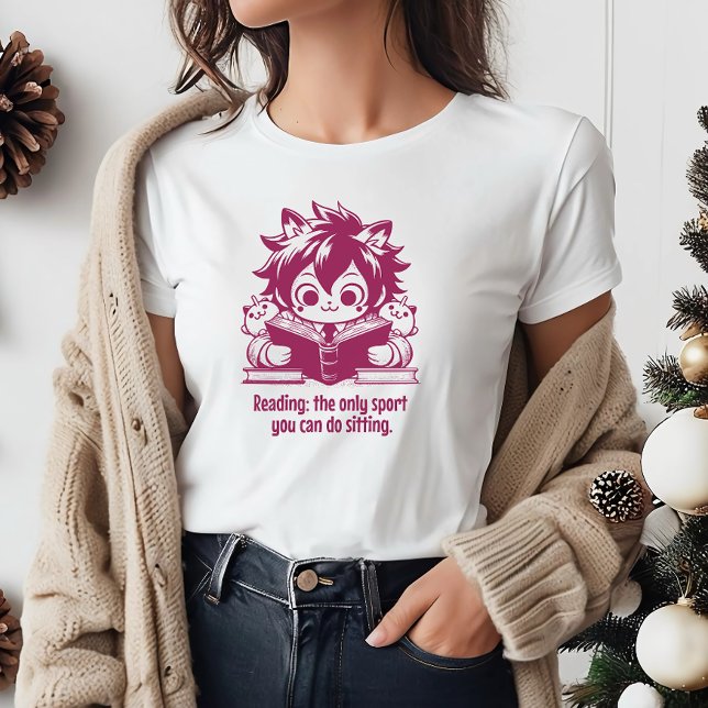 Anime Catboy reading a book & funny bookish quote T-Shirt (Creator Uploaded)
