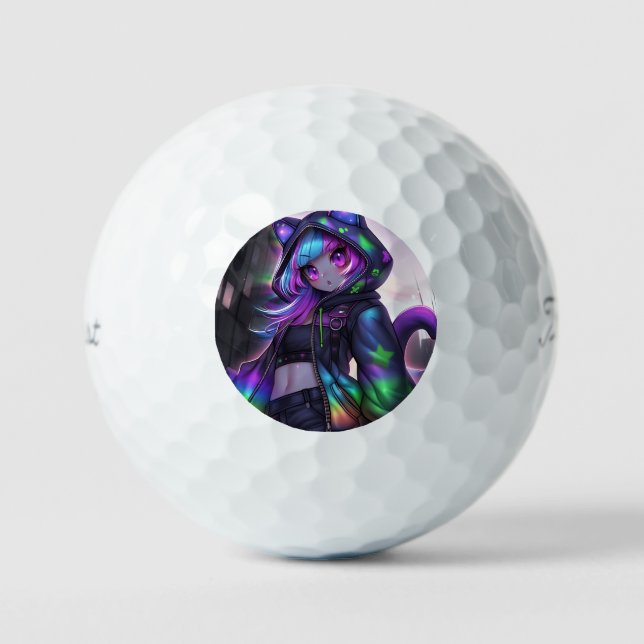 Anime Catgirl Night Glow Golf Balls (Front)