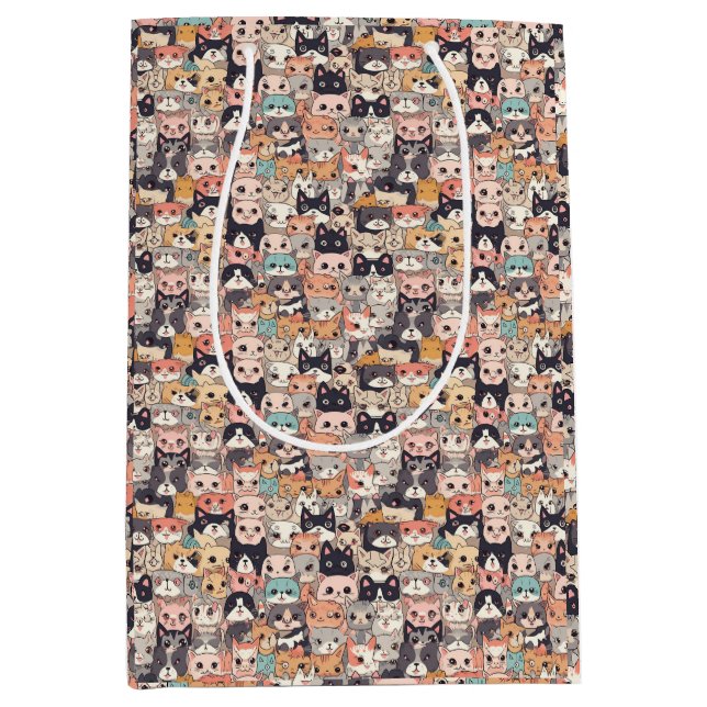 Anime cats repeating pattern medium gift bag (Front)