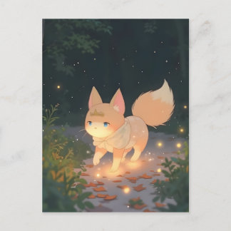 Anime Celestial Fox in a Starlit Forest Postcard