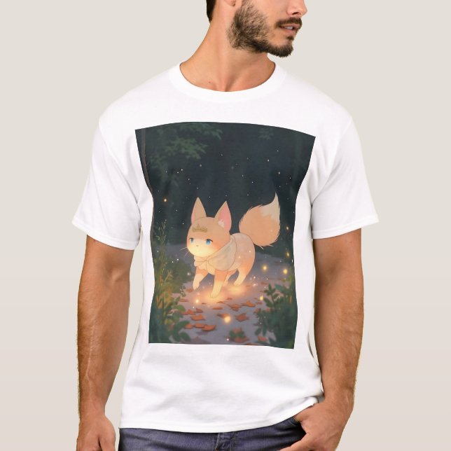 Anime Celestial Fox in a Starlit Forest T-Shirt (Front)