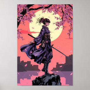 Anime Cherry Blossom Samurai Wall Art